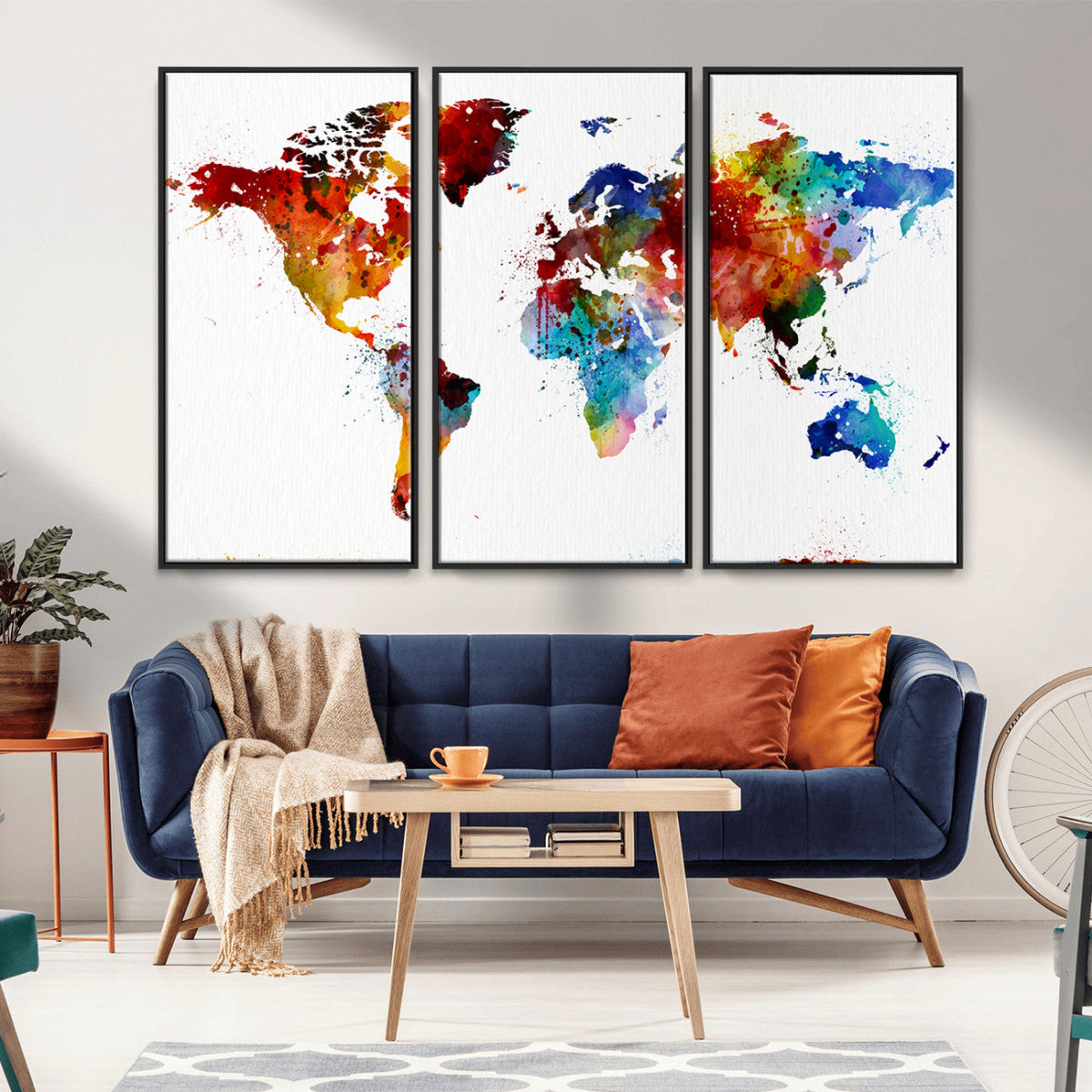 Colorful World Map Canvas Wall Art Print, Contemporary Global Map Artwork