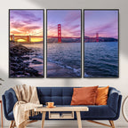 Golden Gate Bridge Wall Art Canvas Print, Framed San Francisco Sunset Landmark