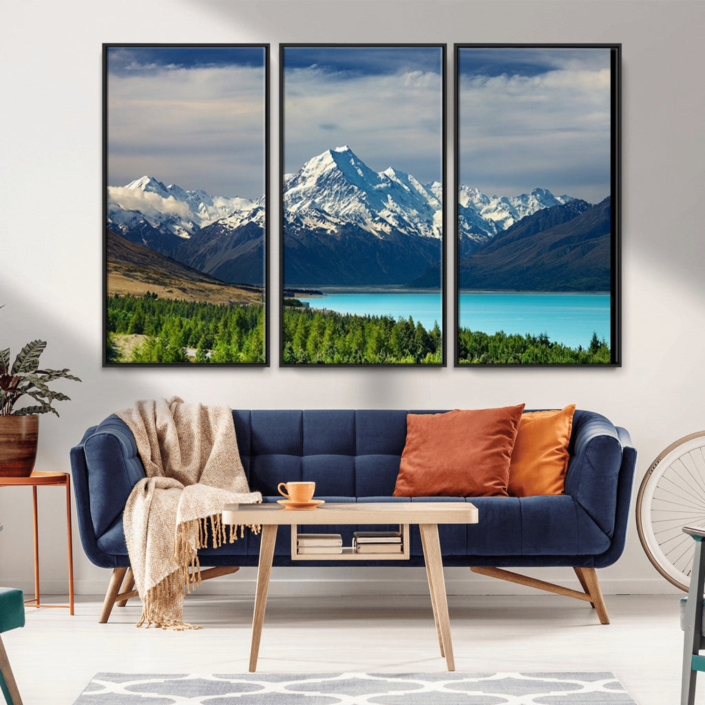 Mount Cook and Lake Pukaki Canvas Wall Art Print | Majestic Snow Capped Peaks