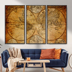 Vintage World Map Canvas Print | Antique Push Pin Travel Map