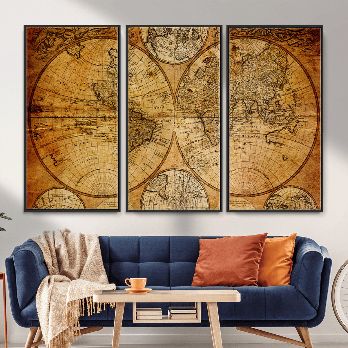 Vintage World Map Canvas Print | Antique Push Pin Travel Map