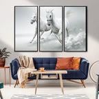 Large Wall Art Canvas Print, Beautiful Running White Horses