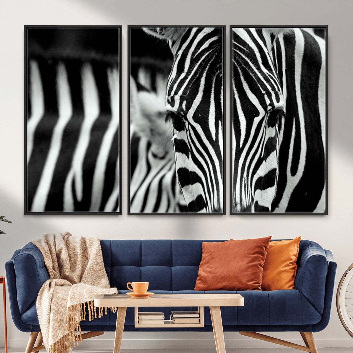 Zebra Wall Art | Zebra Close Up Canvas Print | Framed Black and White Wildlife
