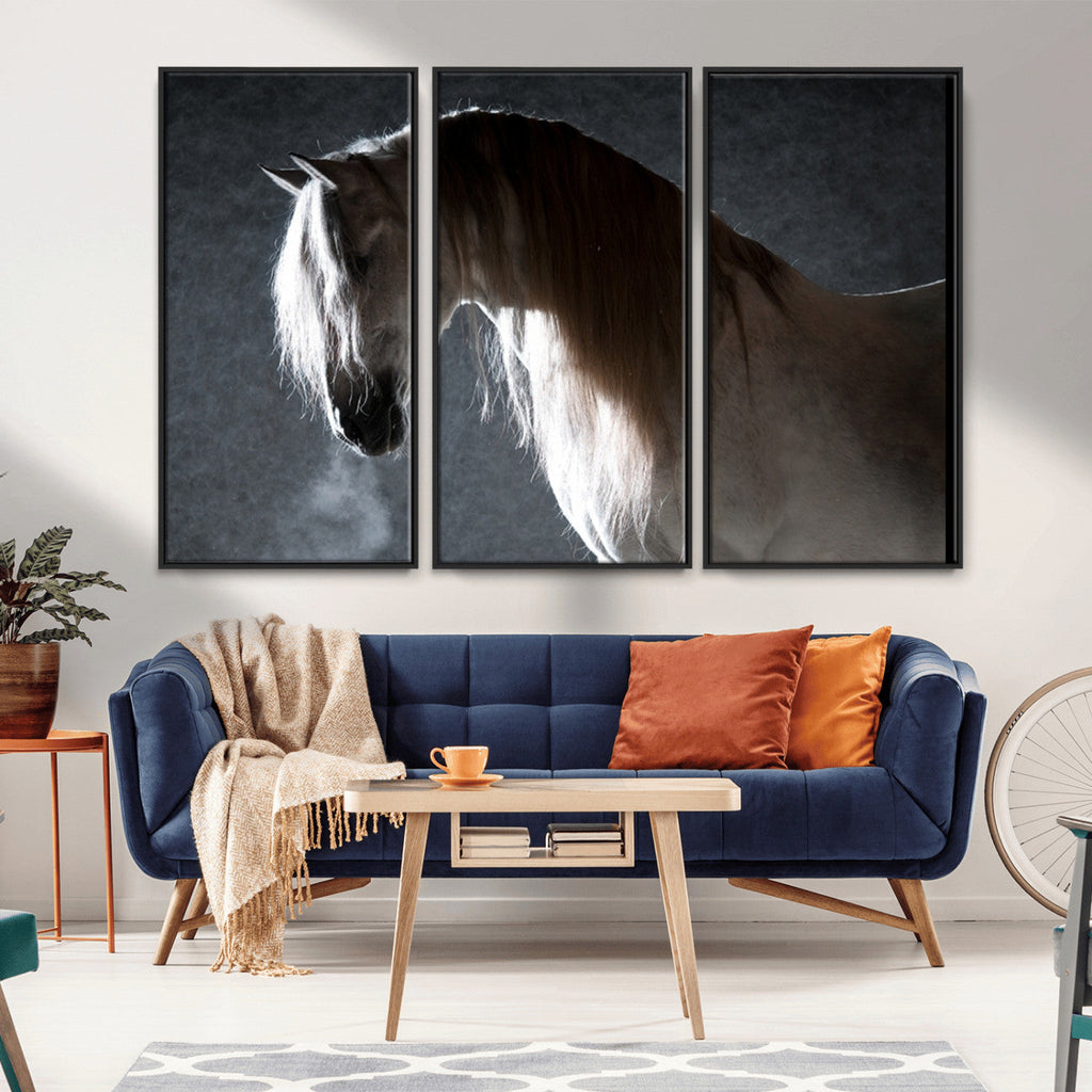 Large Wall Art Cream Colored Horse on Grey Background Canvas