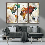 Watercolor World Map Canvas Print | Framed Travel Map Wall Art for Couples