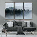 Autumn and Misty Trees in the Forest Wall Art Canvas Print, Foggy Forest Mountain Wall Art