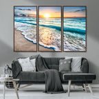 Sunset Beach Waves Canvas Wall Art | Ocean Sunset Coastal Print