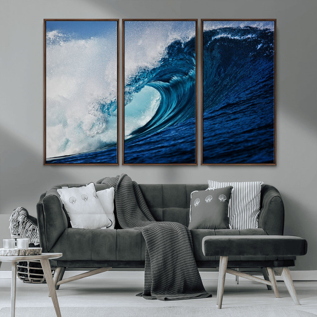 Ocean Wave at Sunset Canvas Art, Large Wall Print of Vibrant Water Waves