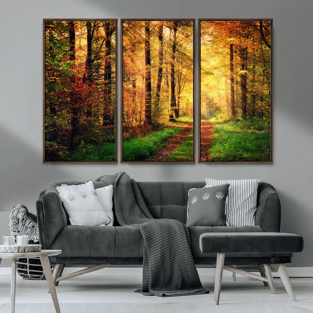 Sunlight Through Trees Wall Art Canvas Print | Autumn Forest Wall Art