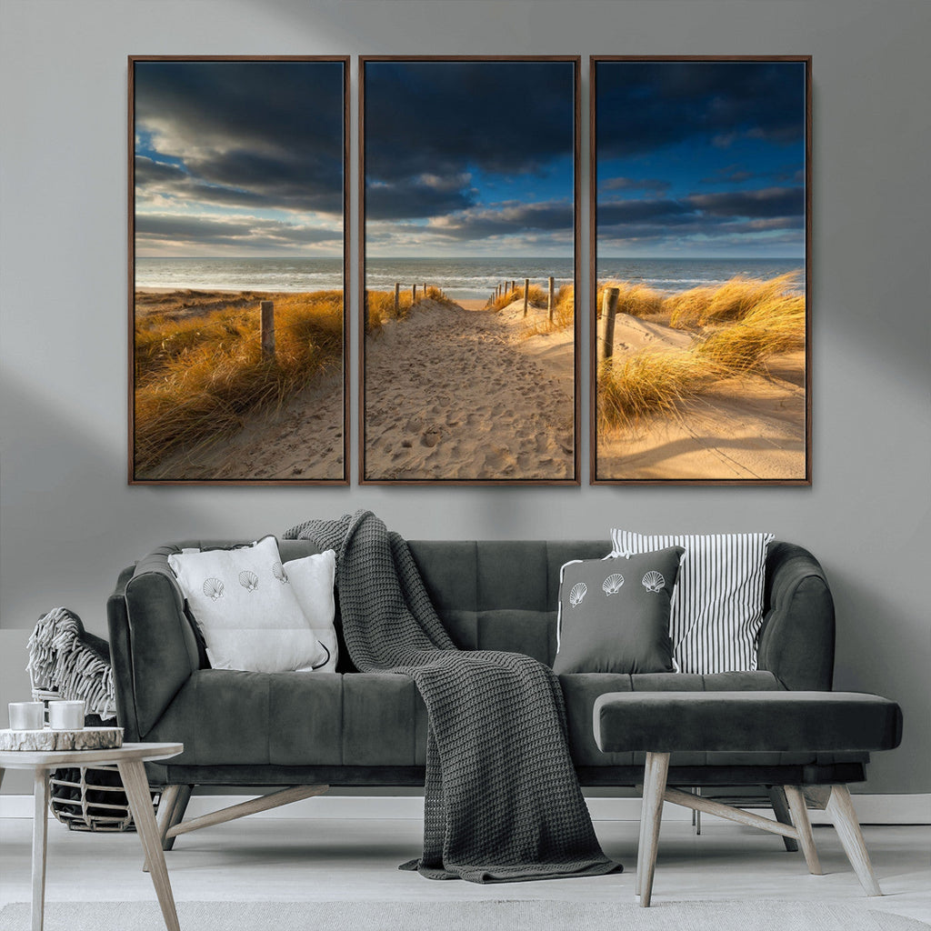 Ocean Beach Dark Clouds Wall Art Canvas Print