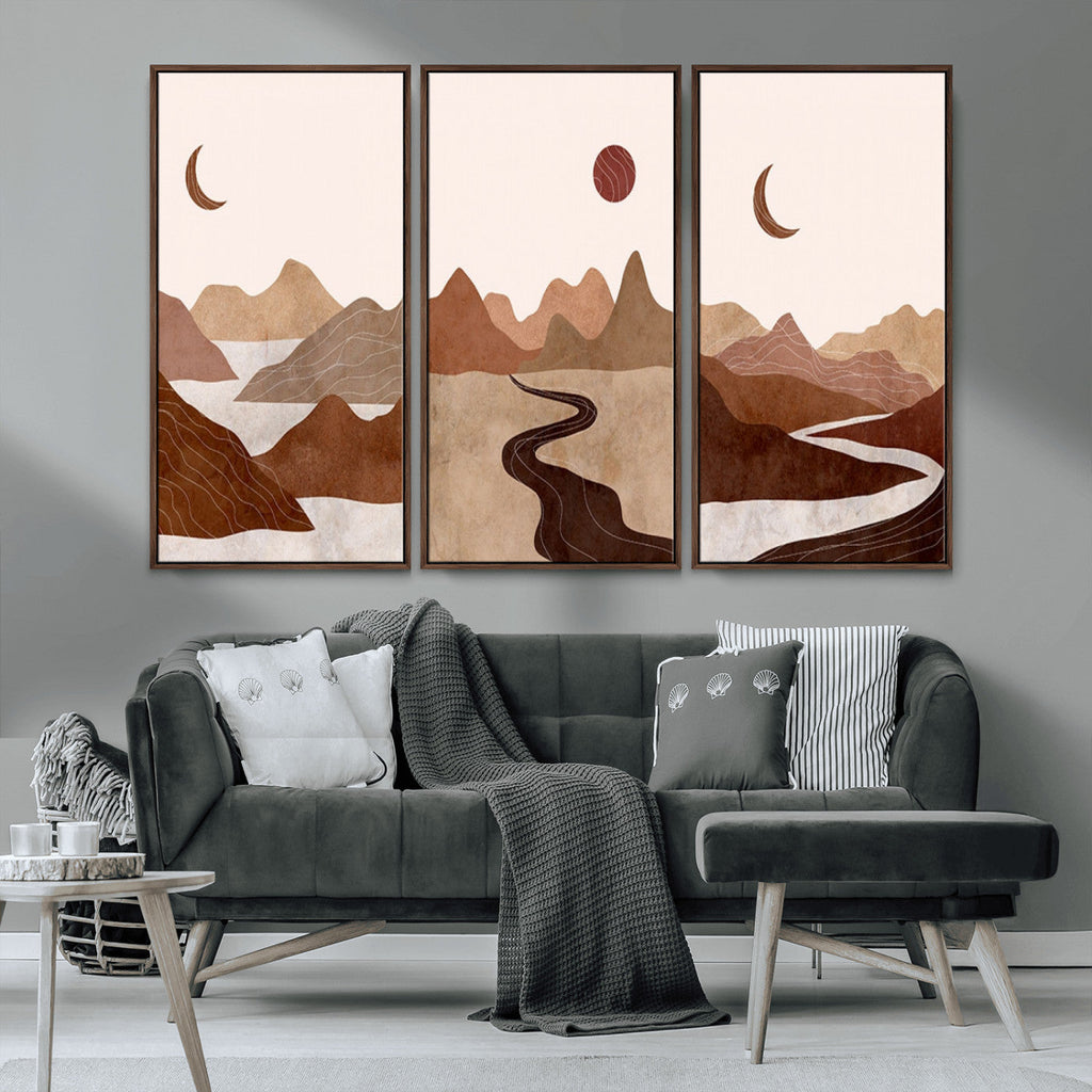 Boho Wall Art Canvas Print Set | Mid-Century Bohemian Wall Artwork, Boho Neutral