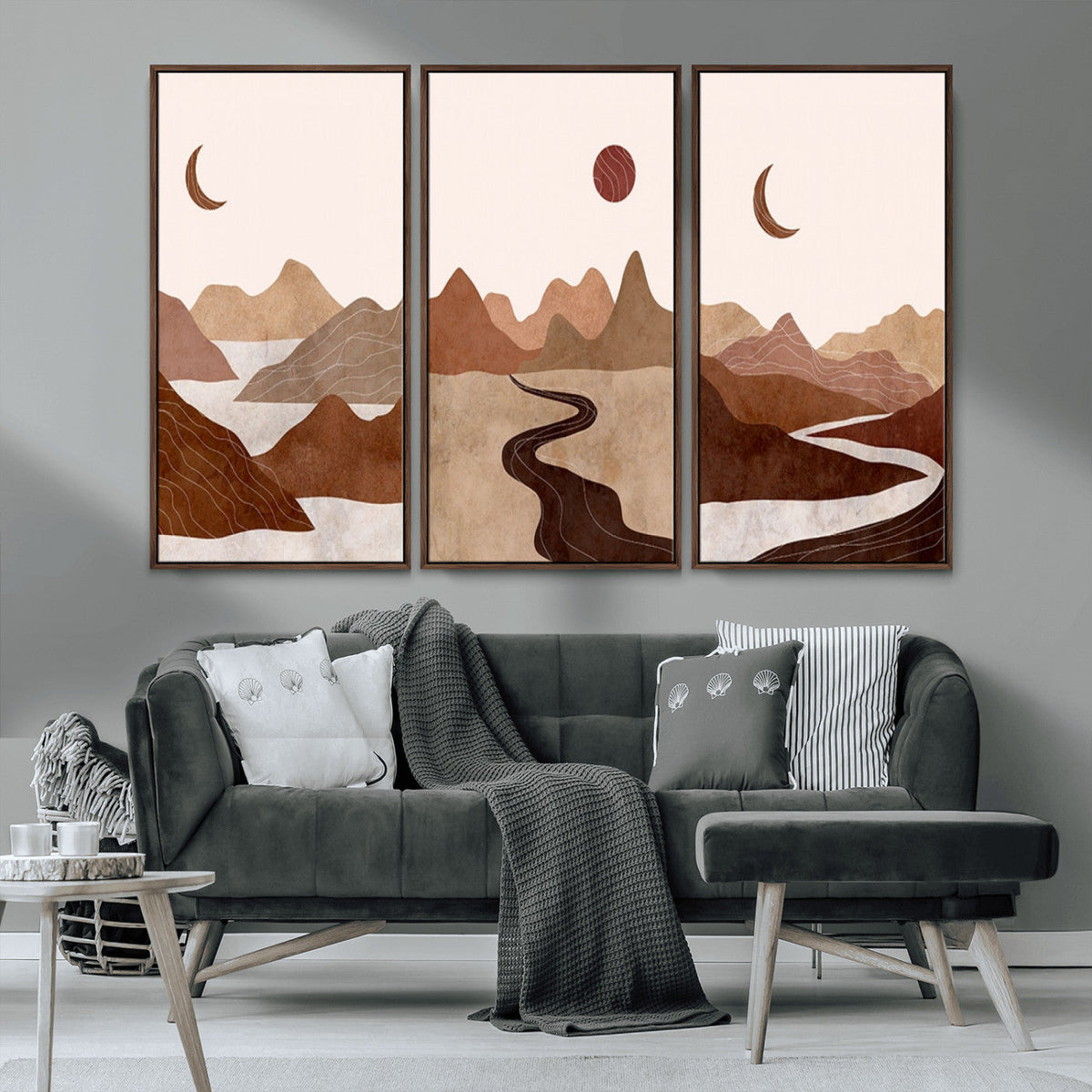 Boho Wall Art Canvas Print Set | Mid-Century Bohemian Wall Artwork, Boho Neutral