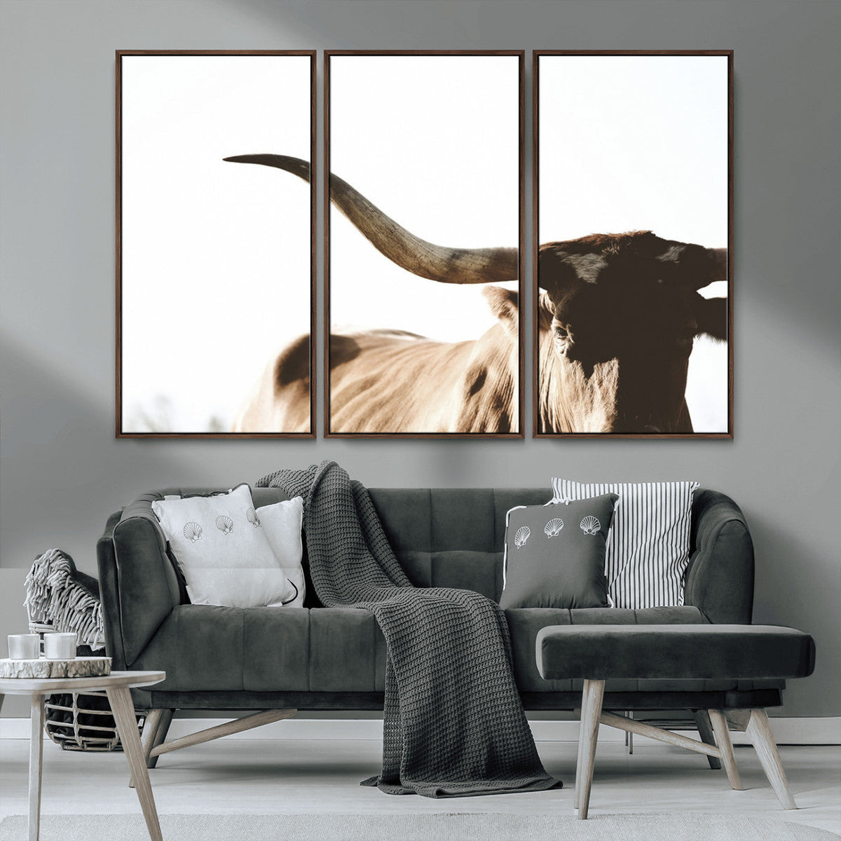 Texas Longhorn Wall Art Canvas Print, 3-Panel