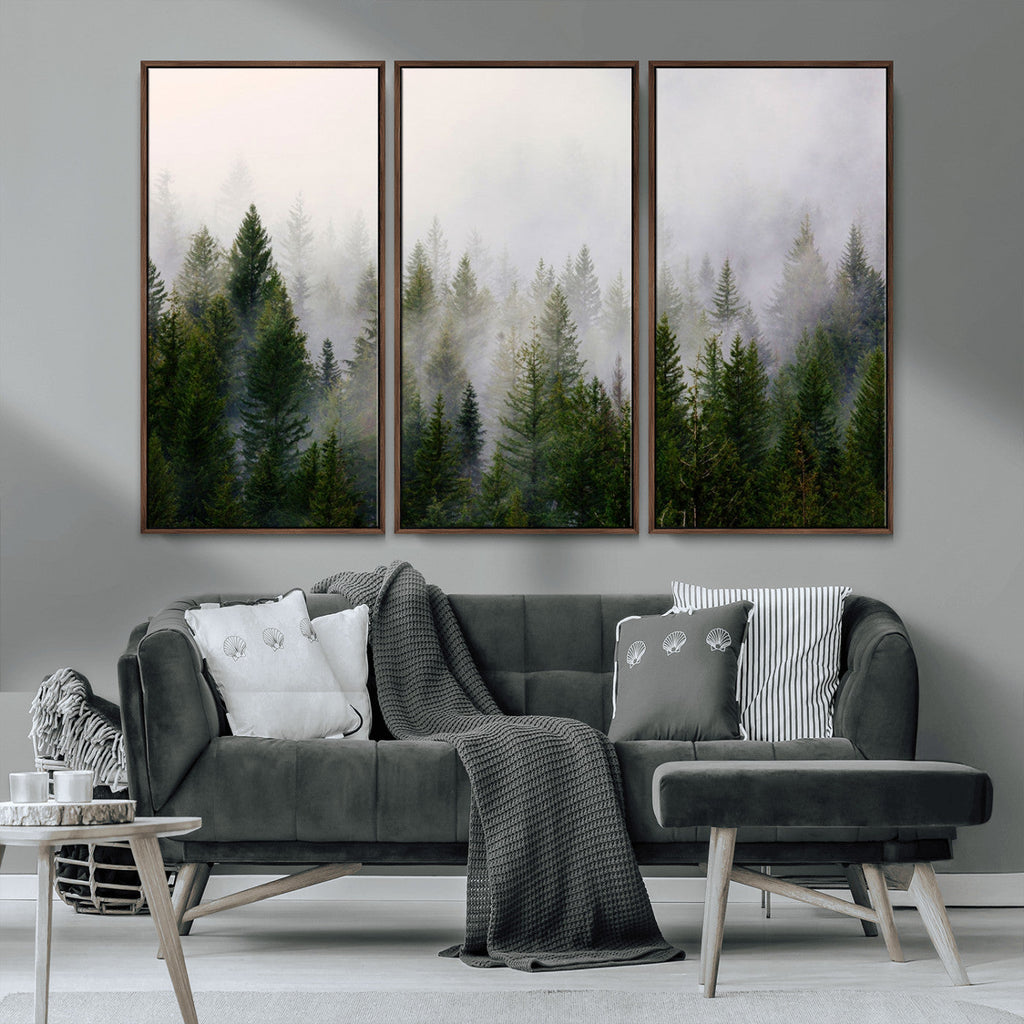 Forest Wall Art Canvas Print | Foggy Forest Wall Art | Pine Wood Forest Print