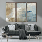 Abstract Blue and Beige Wall Art, Modern Minimalist Canvas Print Set