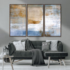 Blue Multi Panel Abstract Wall Art Canvas, Abstract Blue and Gold Canvas Print