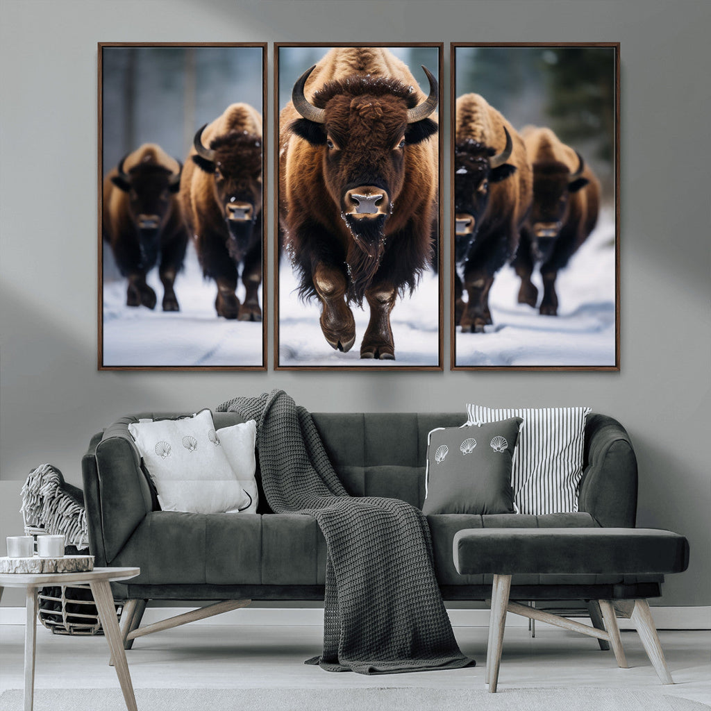 Buffalo Wall Art Canvas Print, American Bison Herd Wall Art