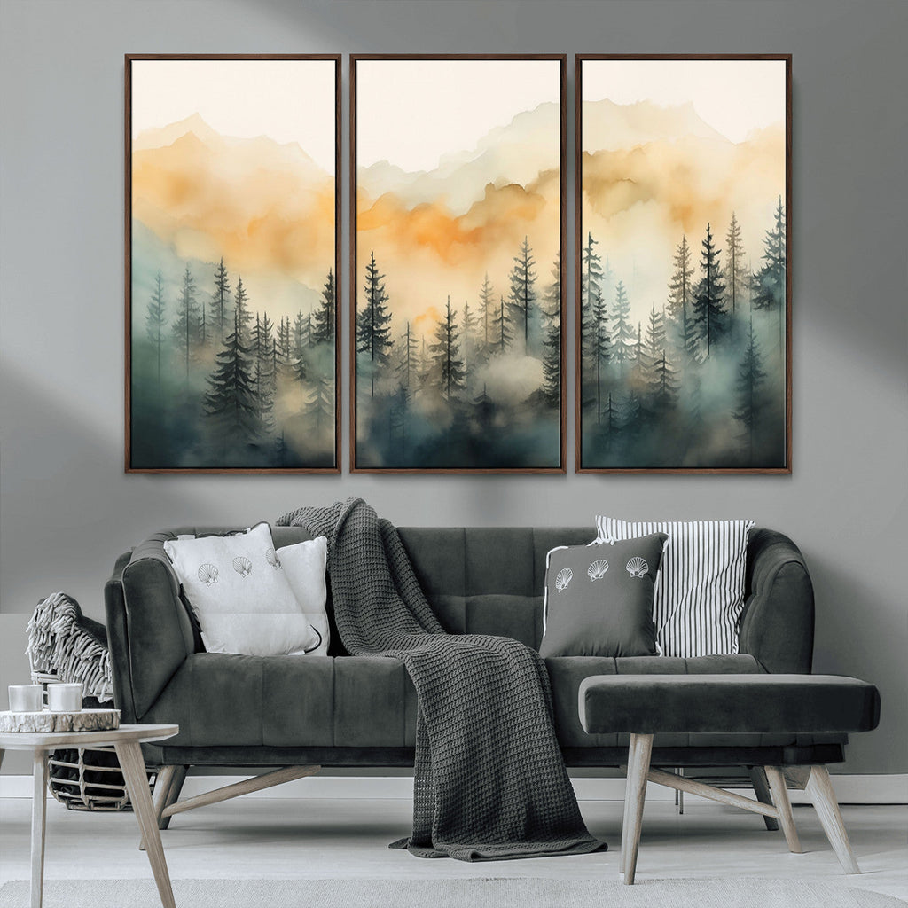 Abstract Forest Print | Mountain Wall Art | Autumn Landscape Canvas Print