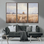 Golden Fields Wall Art Print Canvas | Serene Minimalist Landscape for Farmhouse Decor