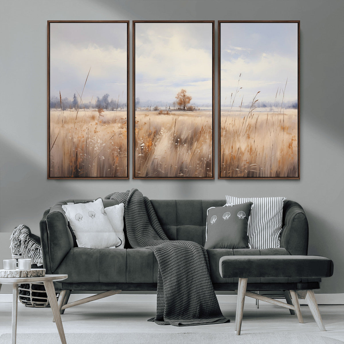 Golden Fields Wall Art Print Canvas | Serene Minimalist Landscape for Farmhouse Decor