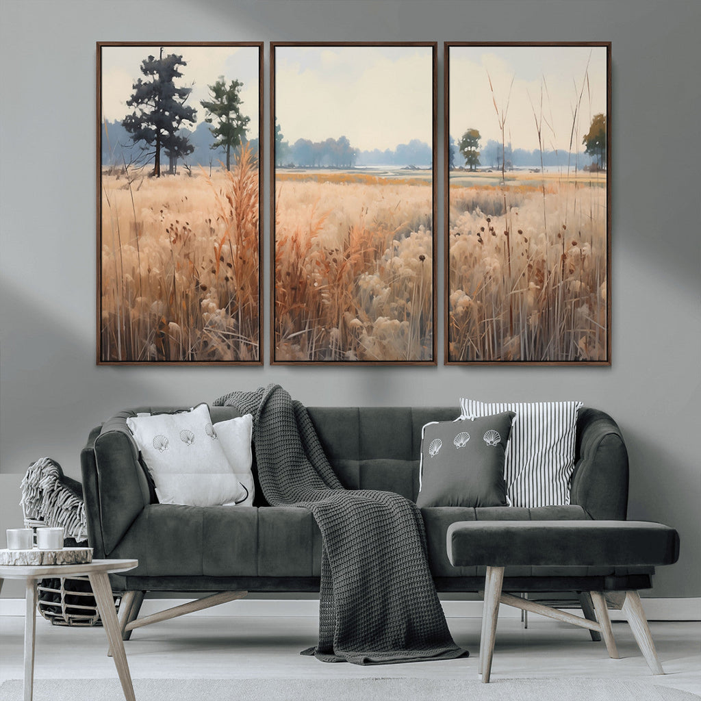 Golden Fields Canvas Wall Art Print | Serene Minimalist Landscape for Modern Decor