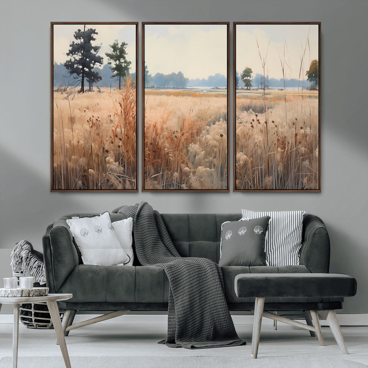 Golden Fields Canvas Wall Art Print | Serene Minimalist Landscape for Modern Decor