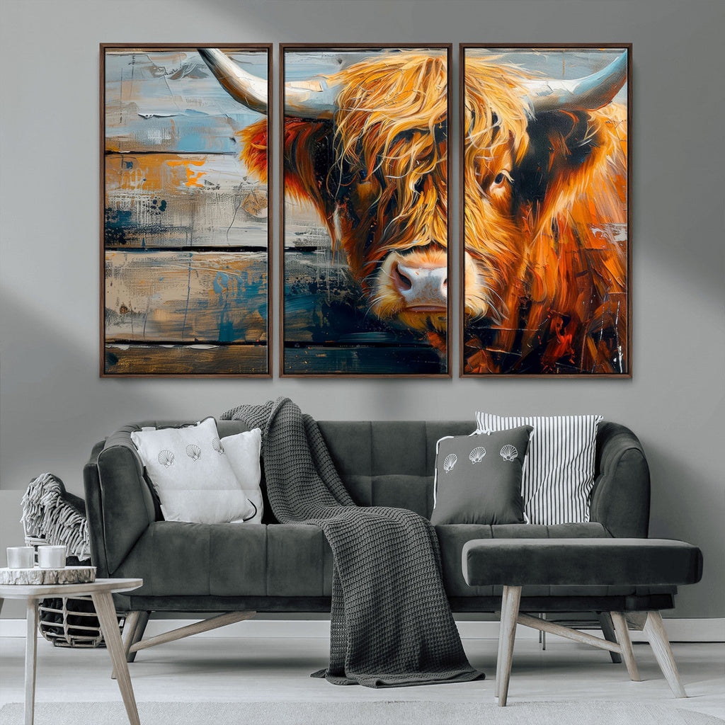 Highland Cow Abstract Canvas Wall Art, Bold Farmhouse Decor