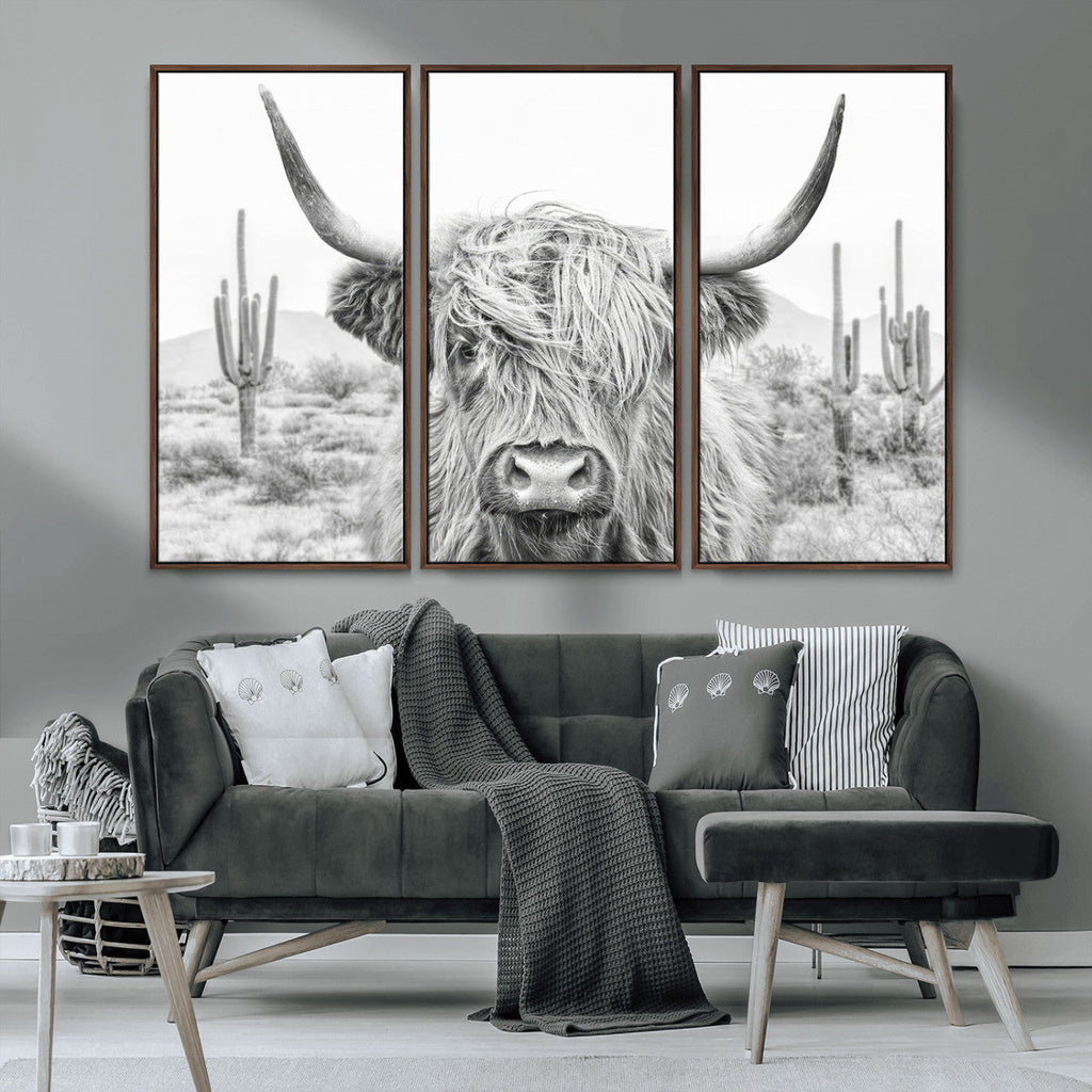 Rustic Charm, Cow Longhorn Black White Bighorn Wall Art