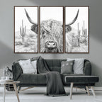 Rustic Charm, Cow Longhorn Black White Bighorn Wall Art