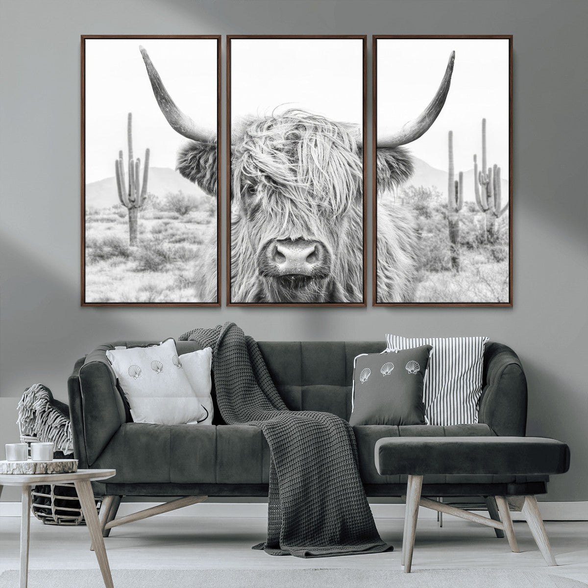 Rustic Charm, Cow Longhorn Black White Bighorn Wall Art