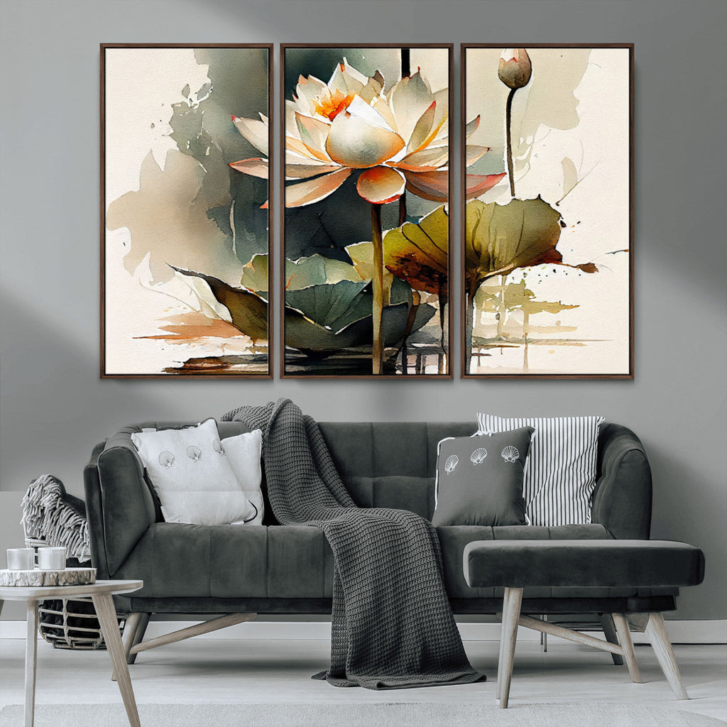 Lotus Flower Watercolor Canvas Print | A Symbol of Serenity and Growth in Soft Watercolors