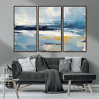 Abstract Ocean Canvas Wall Art - Coastal Blue and Gold