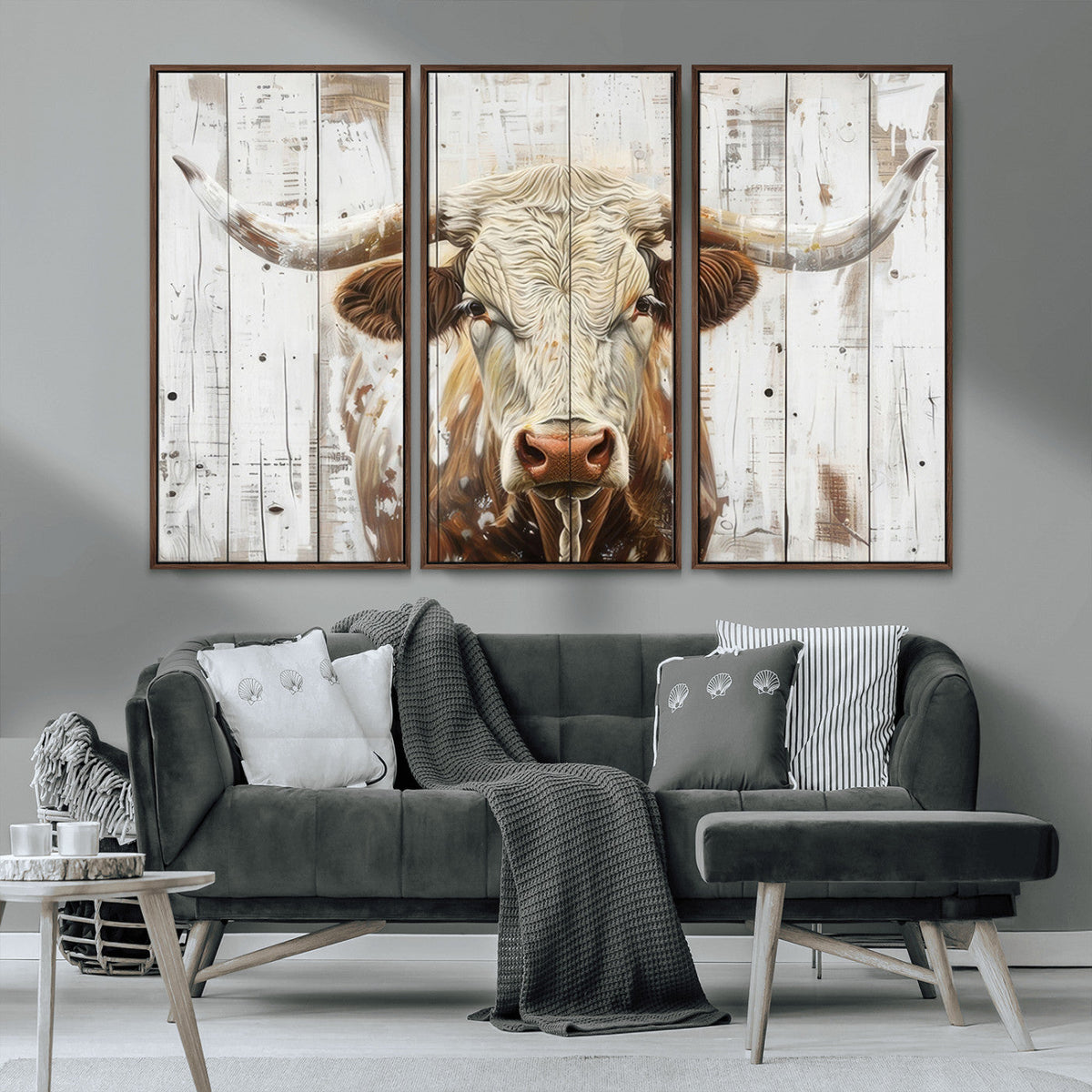 Rustic Longhorn Bull Wall Art Canvas Set
