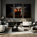 Abstract Texas Longhorn Wall Art Print | 3-Panel Large Texas Longhorn Canvas