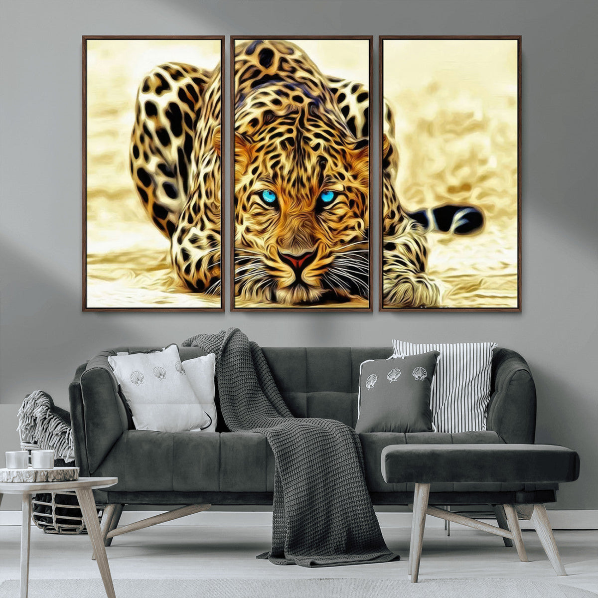 Blue-Eyed Leopard Canvas Wall Art, Framed Animal Print, Fierce and Bold Decor for Living Rooms
