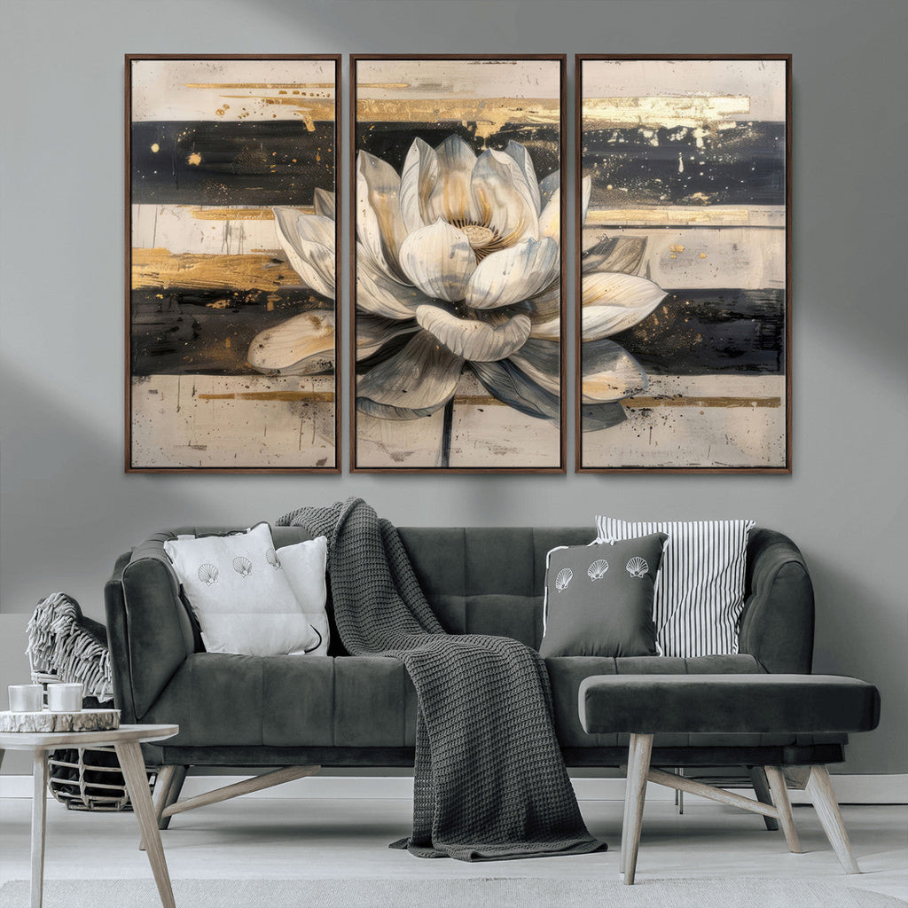 Lotus Flower Wall Art | Framed Abstract Floral Canvas