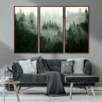 Misty Forest Wall Art | Tranquil Green Woodland Canvas Print