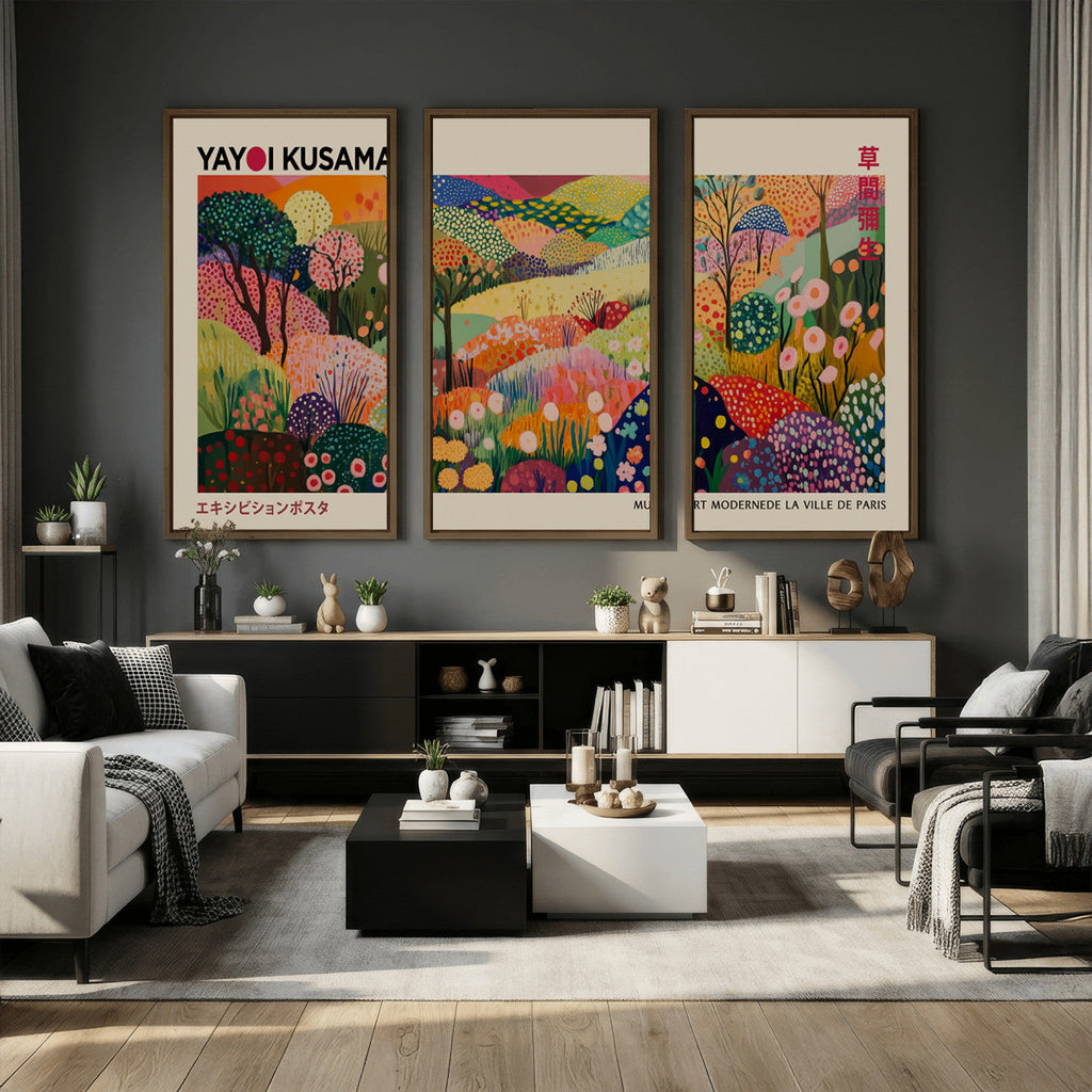 Framed Yayoi Kusama 1986 Wall Art Print | Japanese Wabi Sabi Vibrant Abstract Landscape Canvas