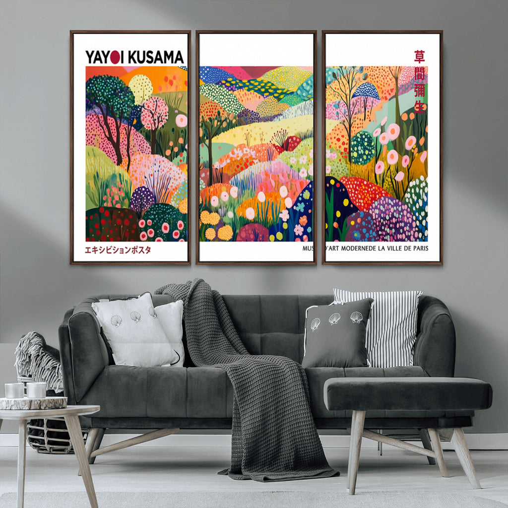 Framed Yayoi Kusama 1986 Wall Art Print | Japanese Wabi Sabi Vibrant Abstract Landscape Canvas