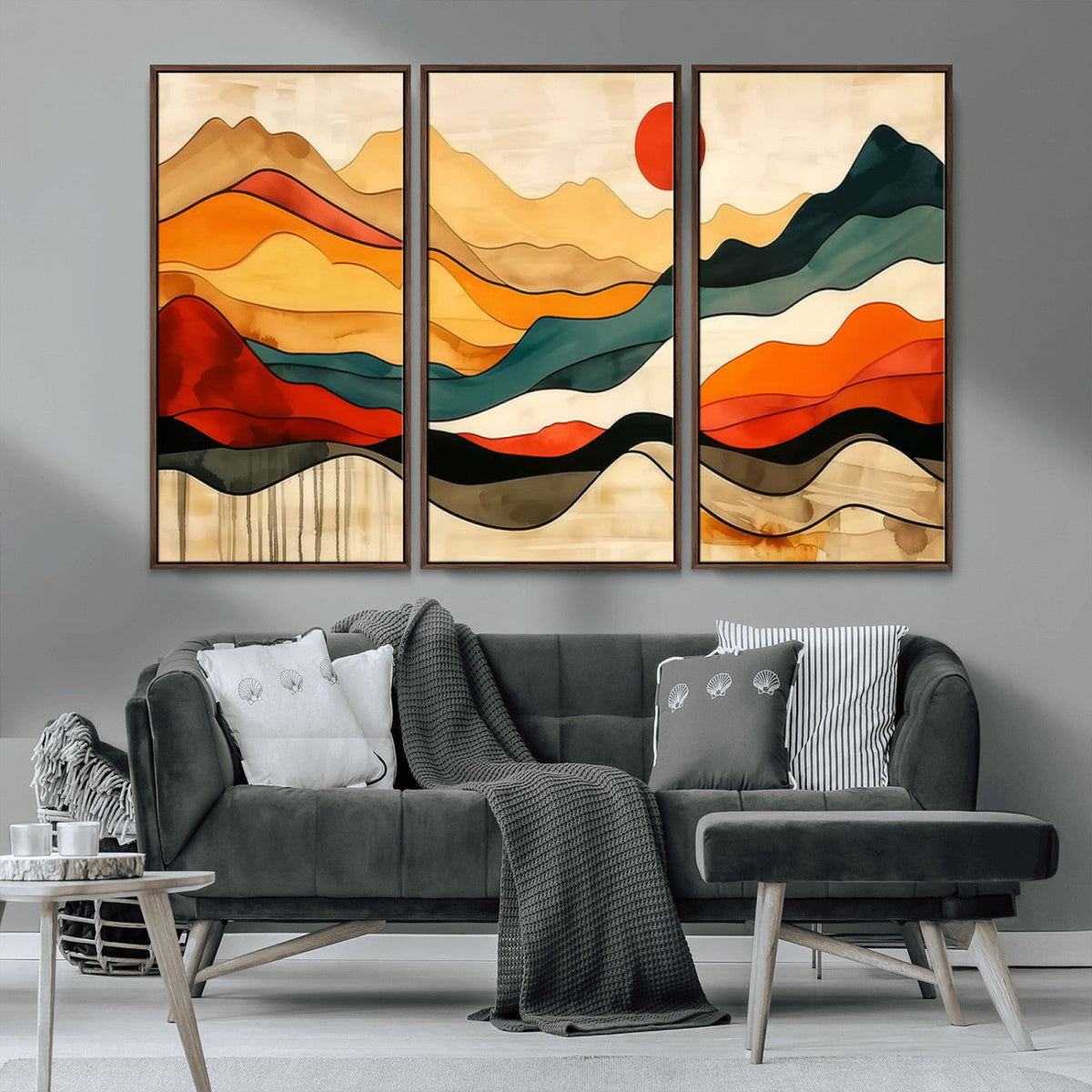 Abstract Mountain Wall Art | Framed Colorful Landscape Canvas
