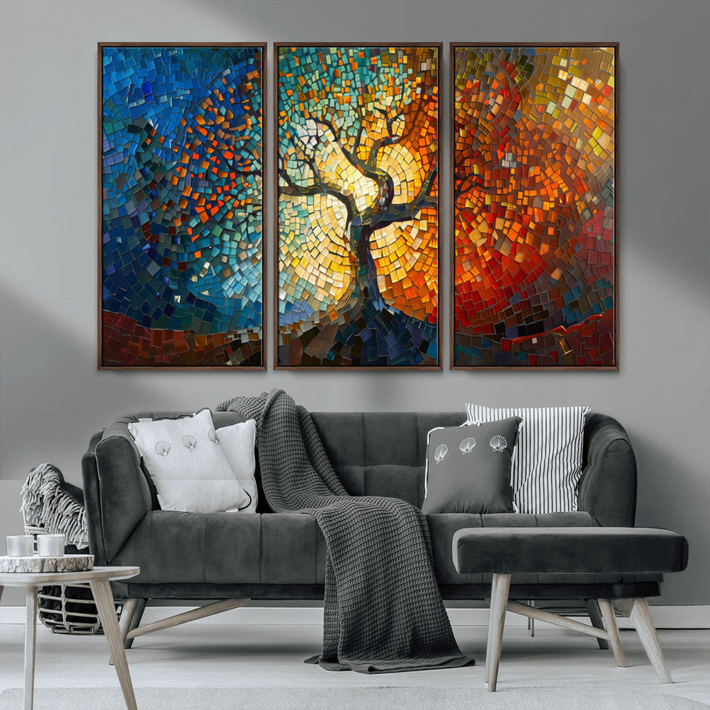 Yggdrasil Tree of Life Mosaic Stained Glass Wall Art Canvas Print