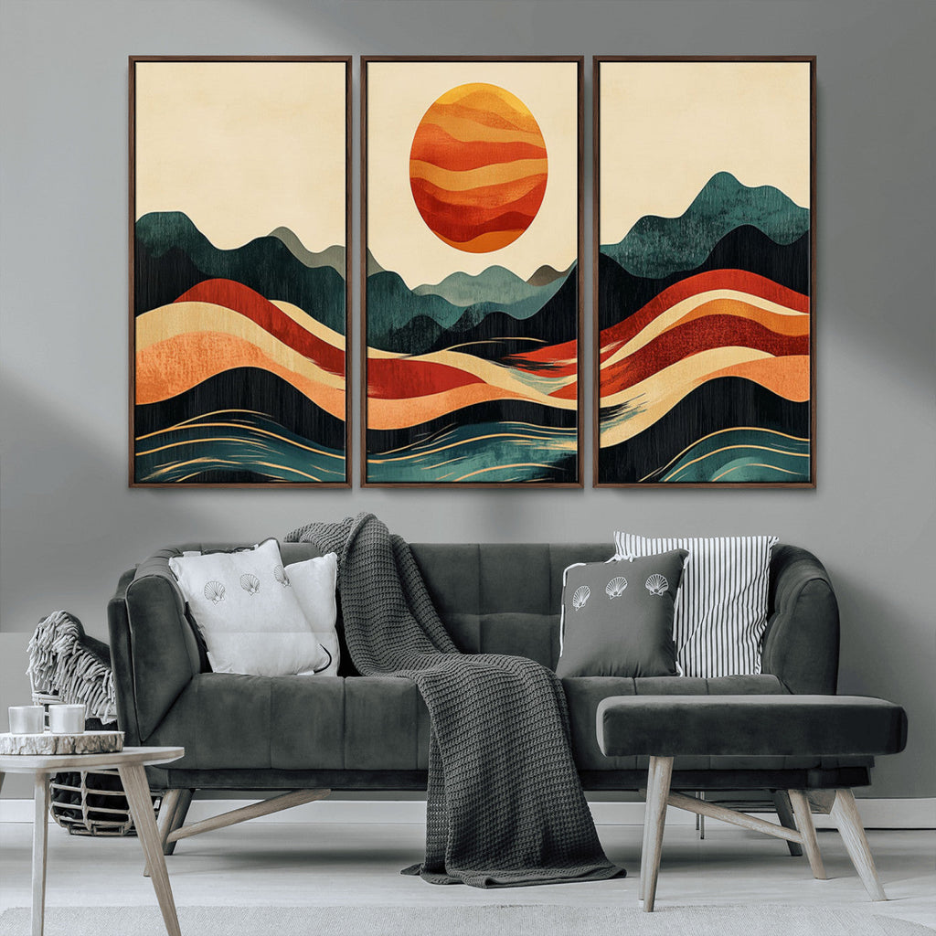Mountain Triptych Wall Art Canvas Print | Western Boho Pine Tree Nature Print