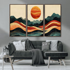 Mountain Triptych Wall Art Canvas Print | Western Boho Pine Tree Nature Print