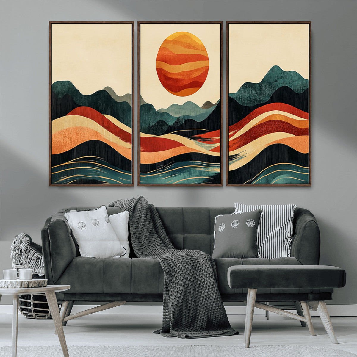 Mountain Triptych Wall Art Canvas Print | Western Boho Pine Tree Nature Print