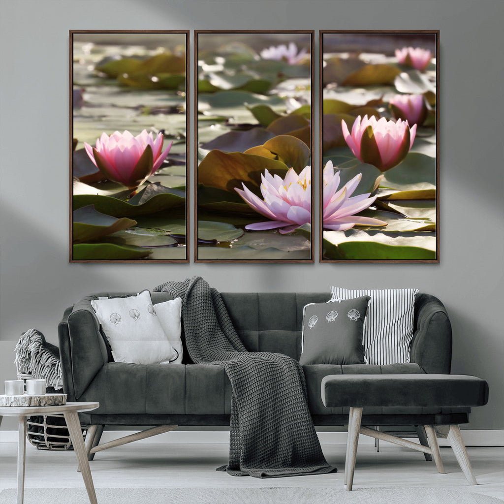 Lotus Flower Wall Art Canvas Print, Water Lily Large Wall Art for Yoga Room Decor