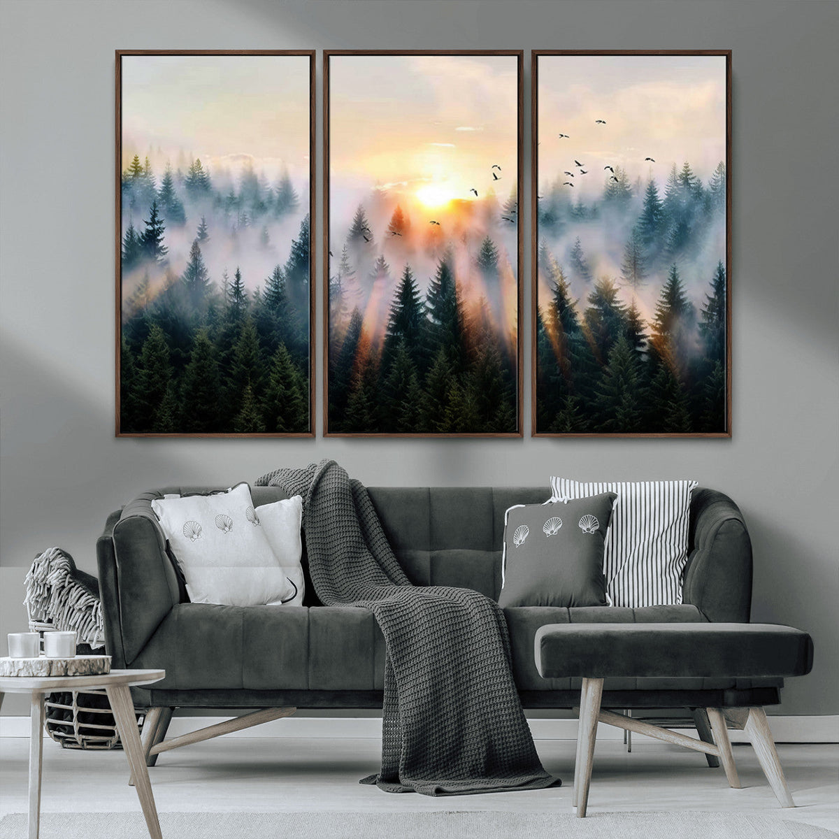 Abstract Forest Wall Art, Serene Nature Canvas Print with Misty Forest Design for Modern Home Decor