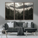 Moody Forest Wall Art | Framed Mountain Fog Canvas Artwork