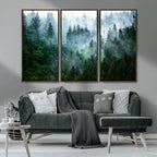 Misty Forest Wall Art Canvas Print, Framed Foggy Mountain Art, Large Scenic Woodland Canvas