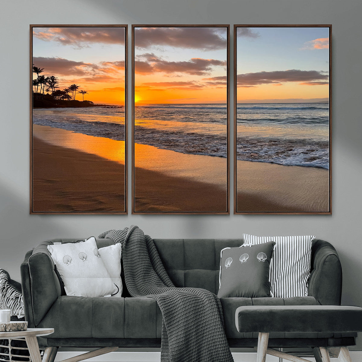 Tropical Beach Wall Art | Framed Sunset Ocean Canvas
