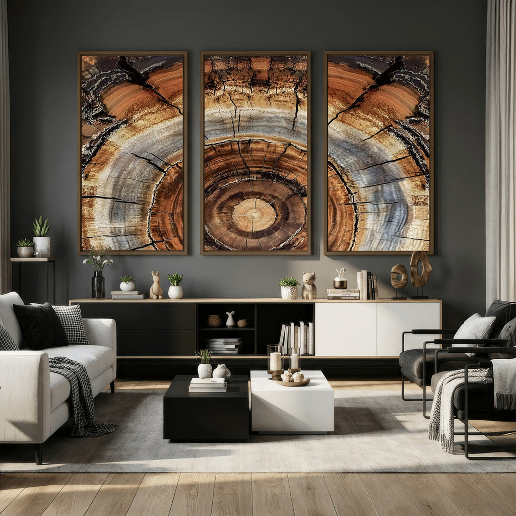 Tree Rings Wall Art Canvas Print, Rustic Wood Grain